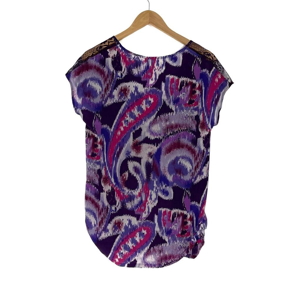 Gibson Women’s Size Small Antique Purple 100% Silk Short Sleeve Pocket Blouse - Picture 9 of 10
